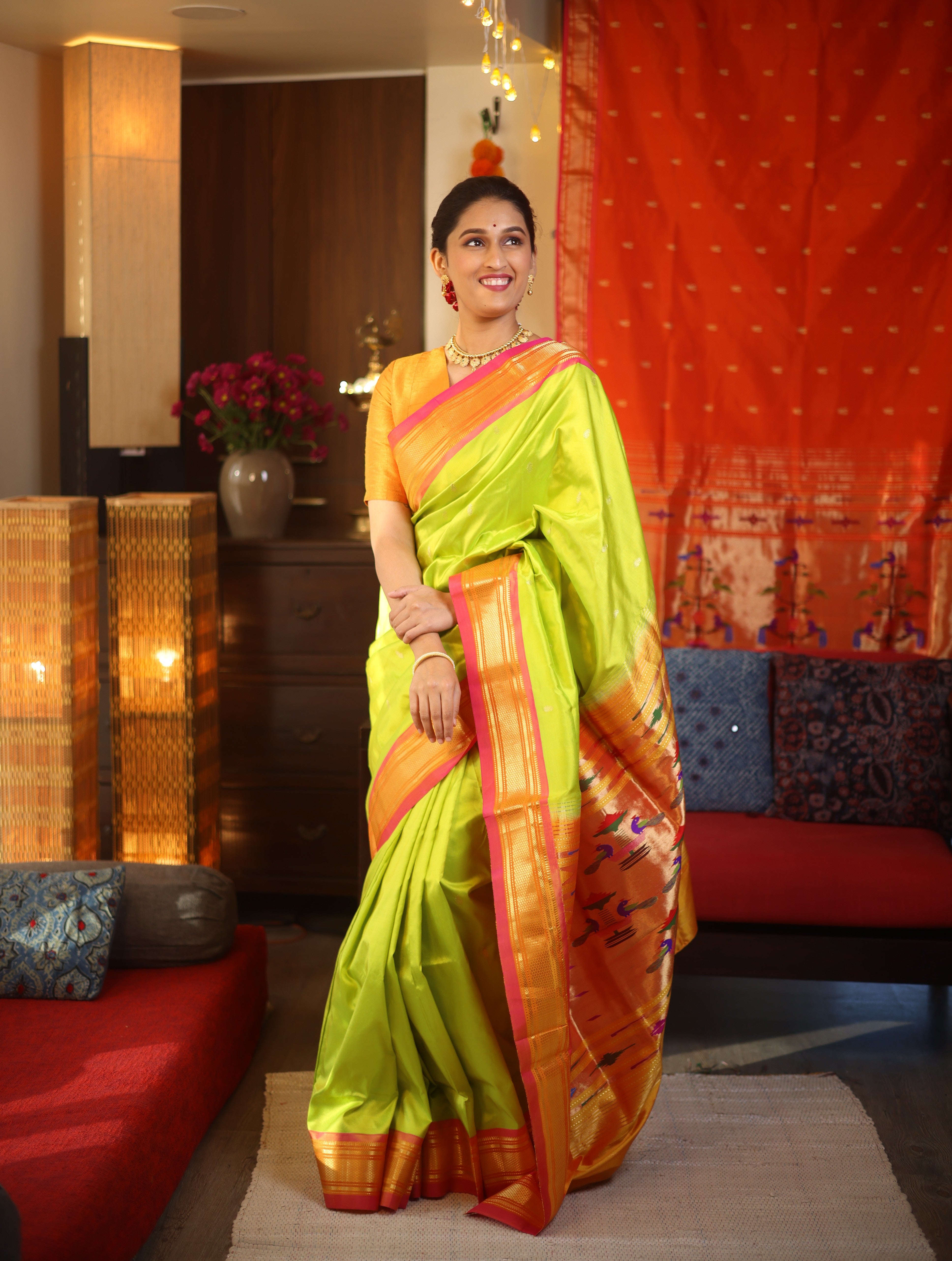 Neon Green Silk Paithani Saree - SRNGSPS699