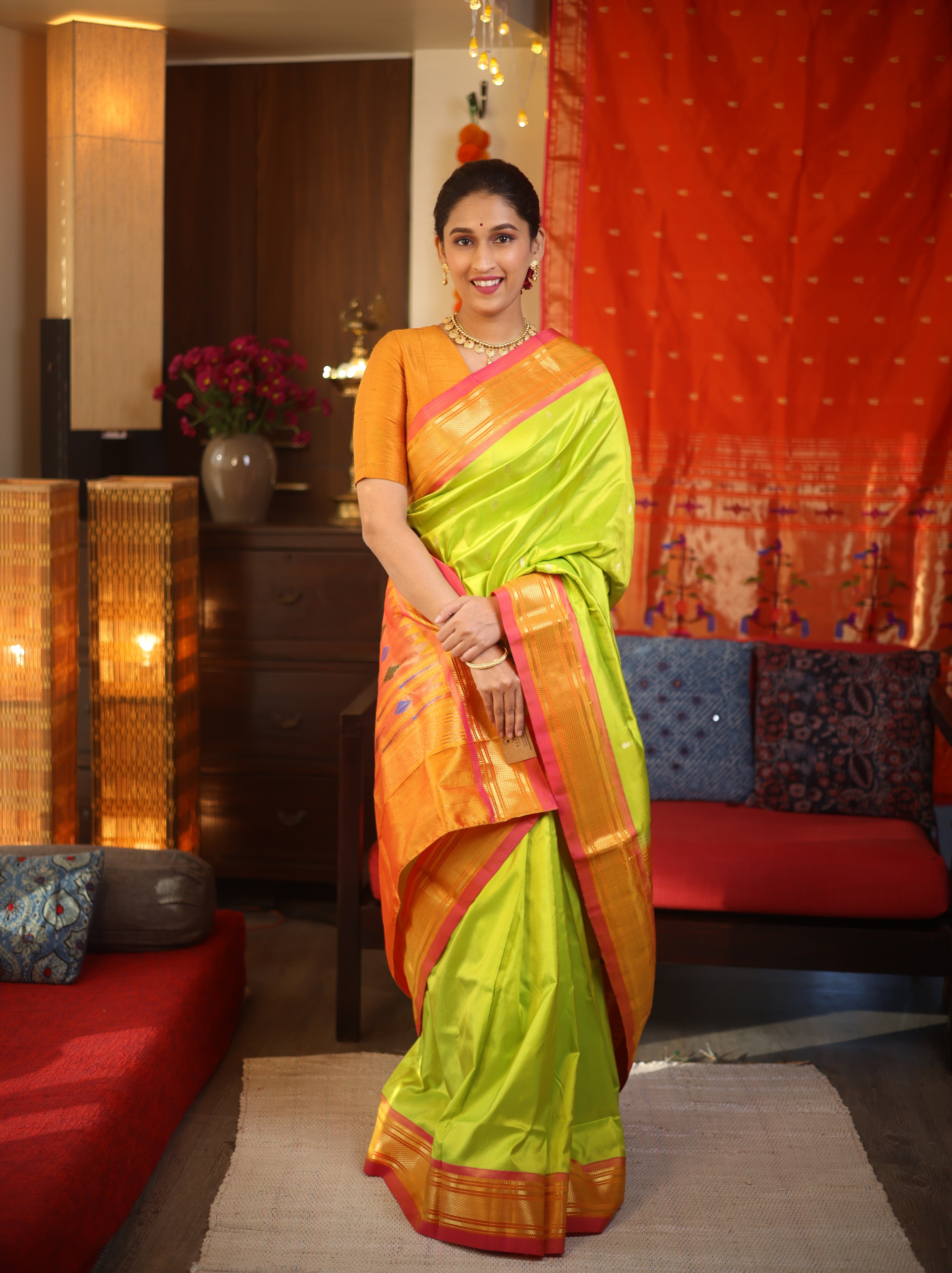 Neon Green Silk Paithani Saree - SRNGSPS699