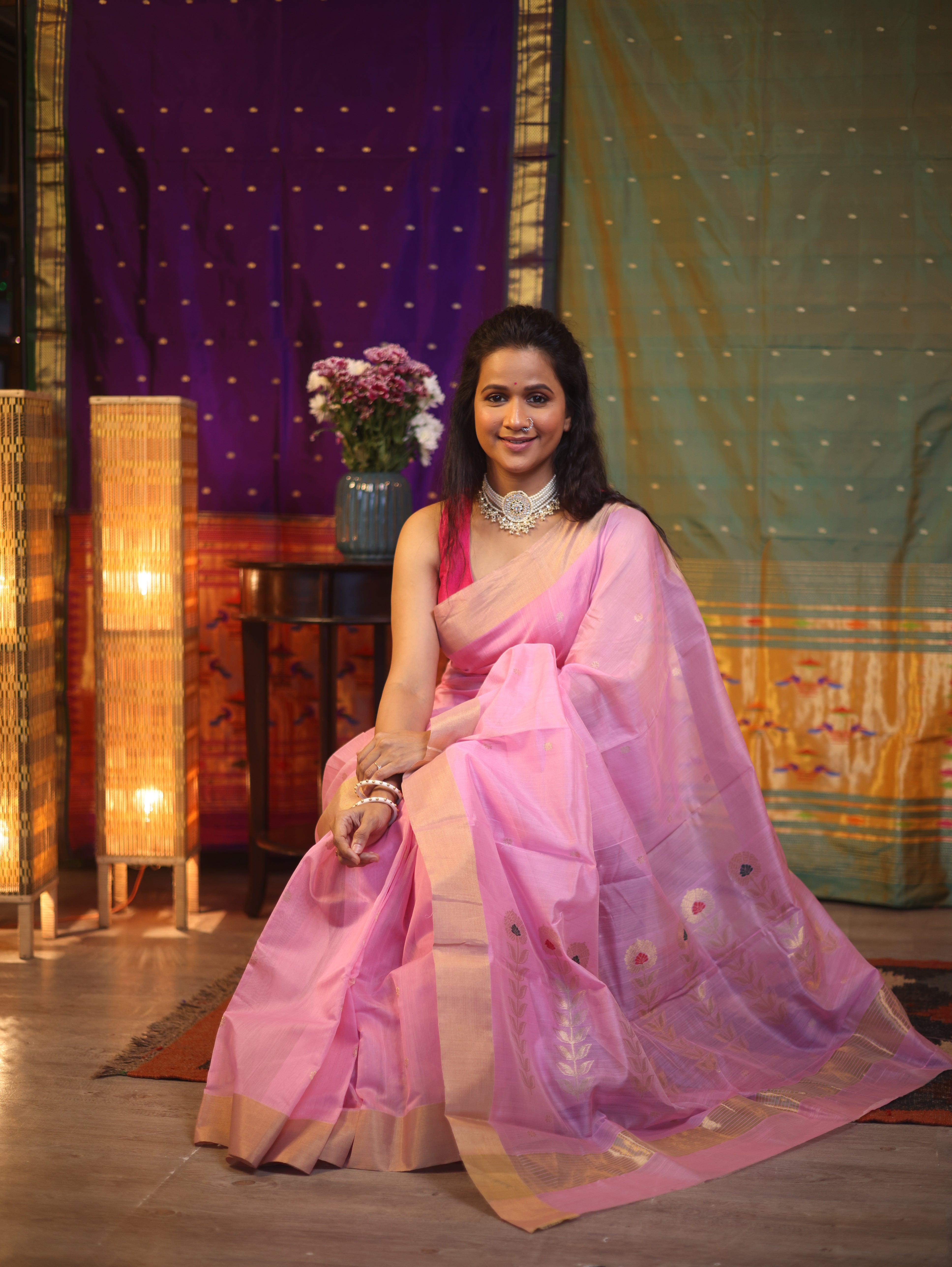 Baby Pink Chanderi Cotton Silk Saree - SRBPCSS289