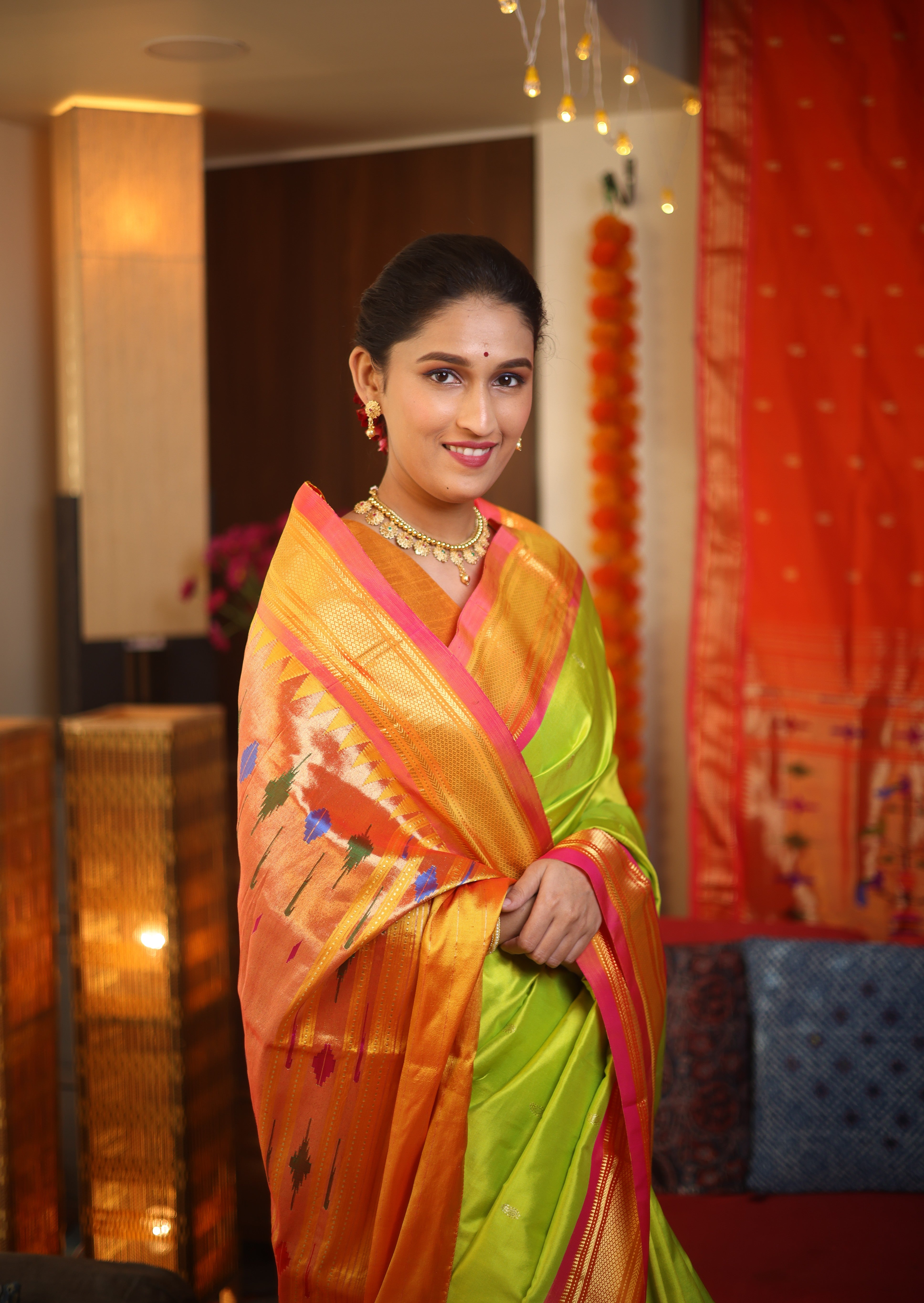 Neon Green Silk Paithani Saree - SRNGSPS699