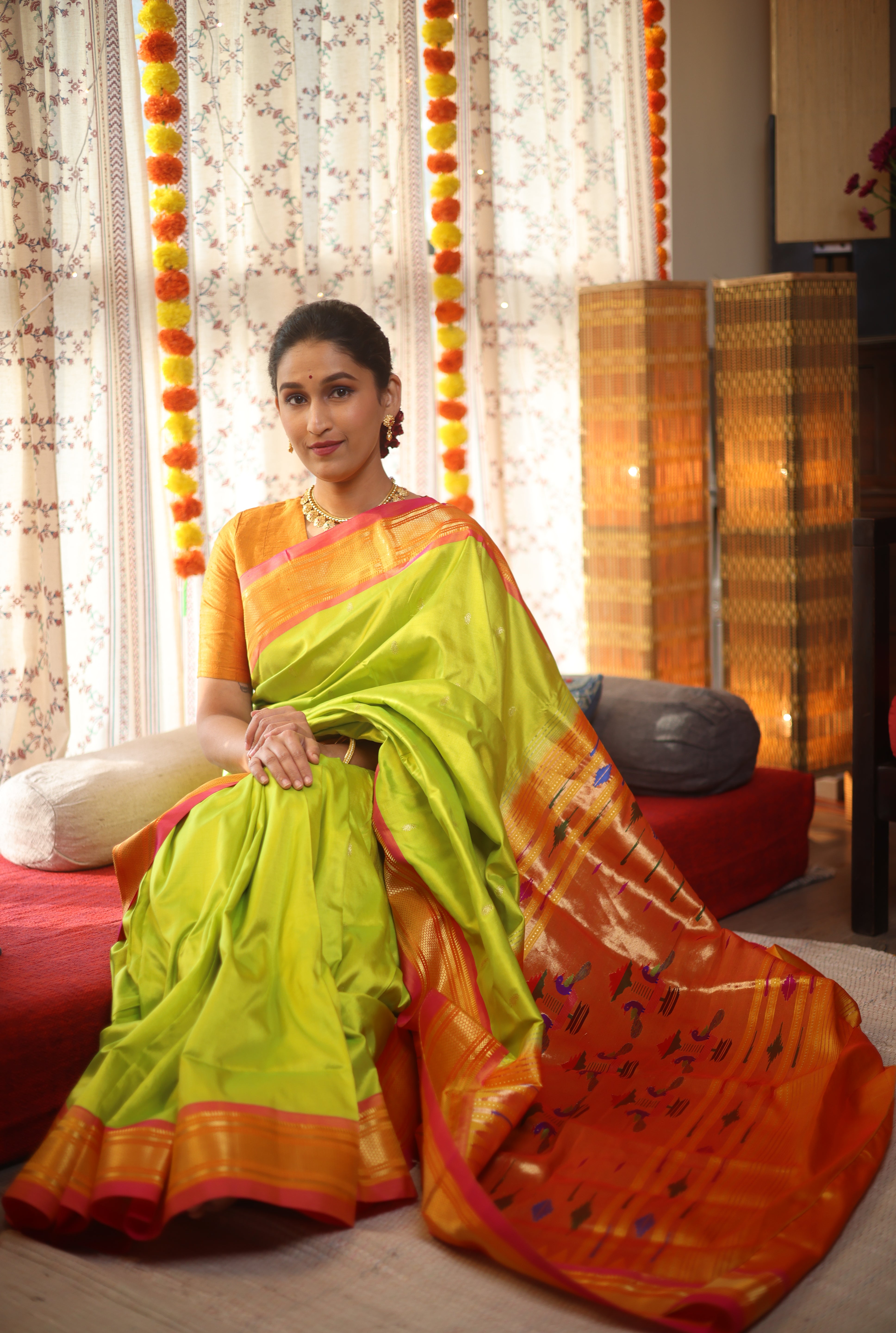 Neon Green Silk Paithani Saree - SRNGSPS699