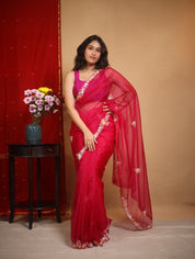 Rani Pink Hand Embroidery Organza Sarees - SRRPHMOS17