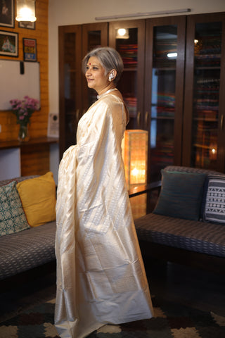 Cream Banarasi Silk Saree-SRCBSS167