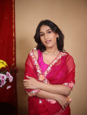 Rani Pink Hand Embroidery Organza Sarees - SRRPHMOS17