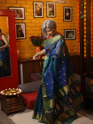 Peacock Blue Chanderi Silk Saree-SRPBCSS120