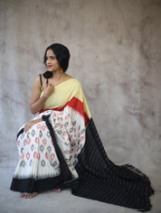 White Pochampalli Cotton Ikat Saree-SRWPCIS155