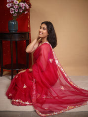 Rani Pink Hand Embroidery Organza Sarees - SRRPHMOS17