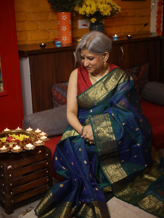 Peacock Blue Chanderi Silk Saree-SRPBCSS120