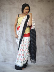 White Pochampalli Cotton Ikat Saree-SRWPCIS155
