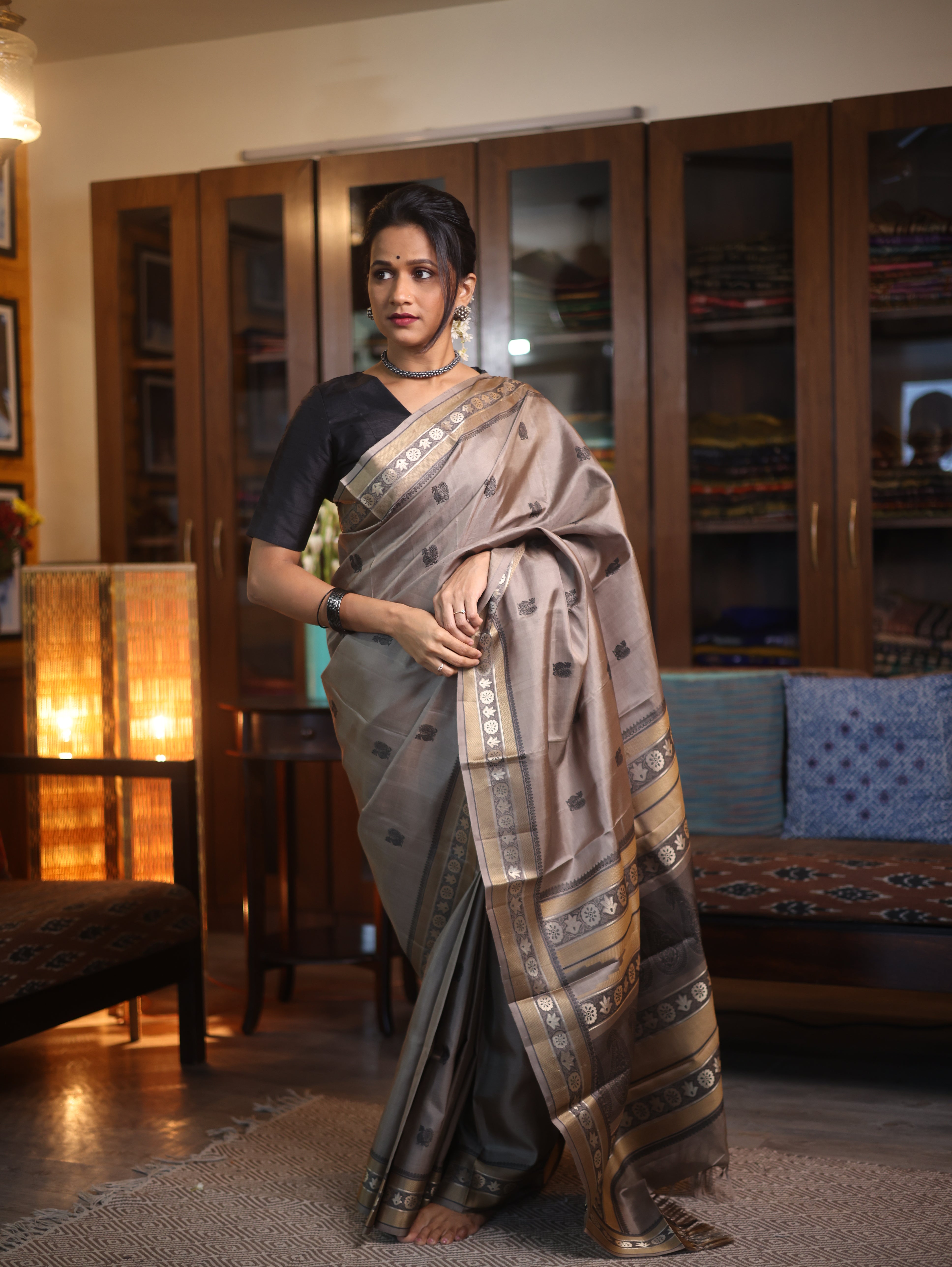 Grey Kanjeevaram Silk Saree - SRGKSS594