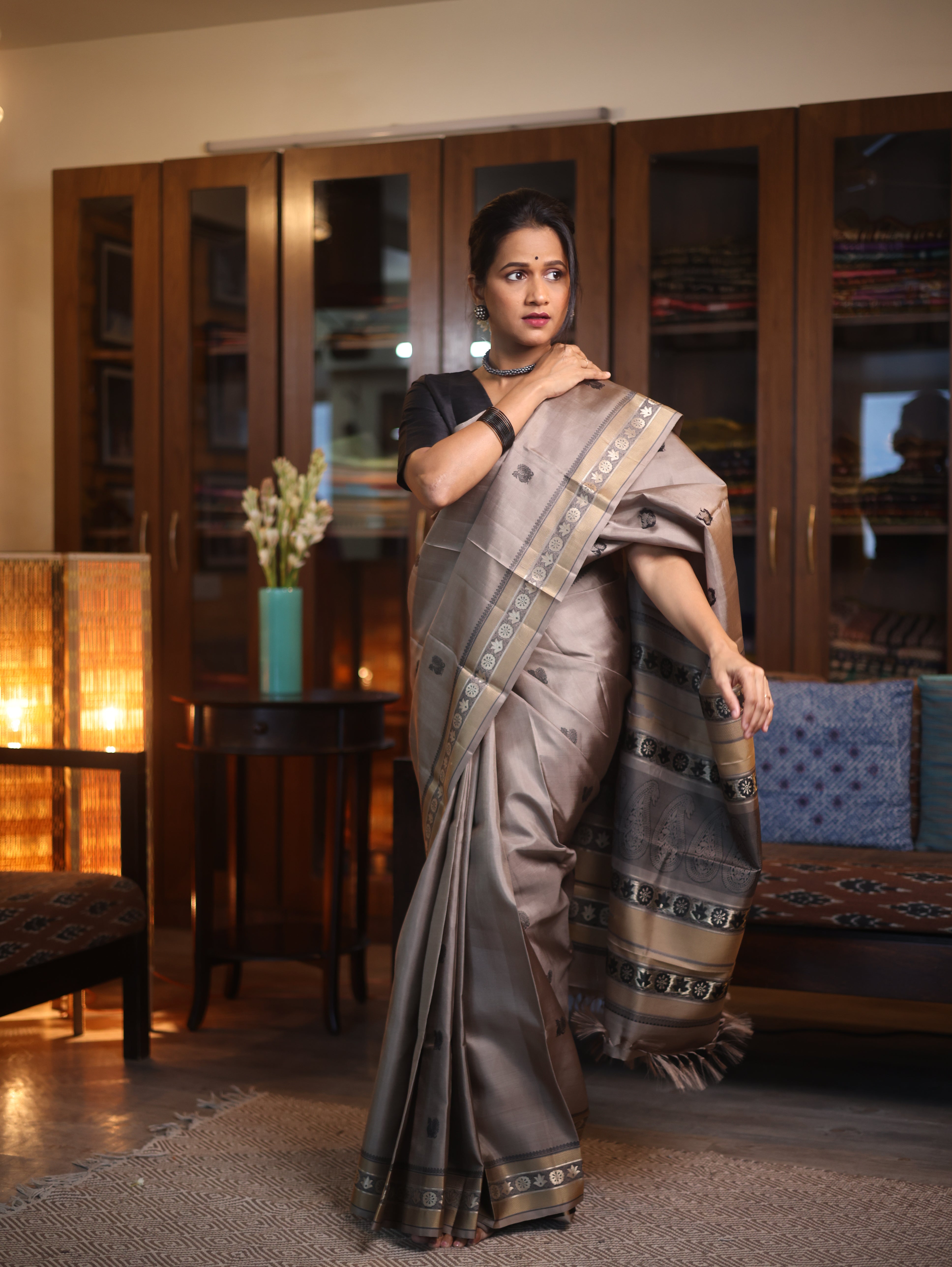 Grey Kanjeevaram Silk Saree - SRGKSS594