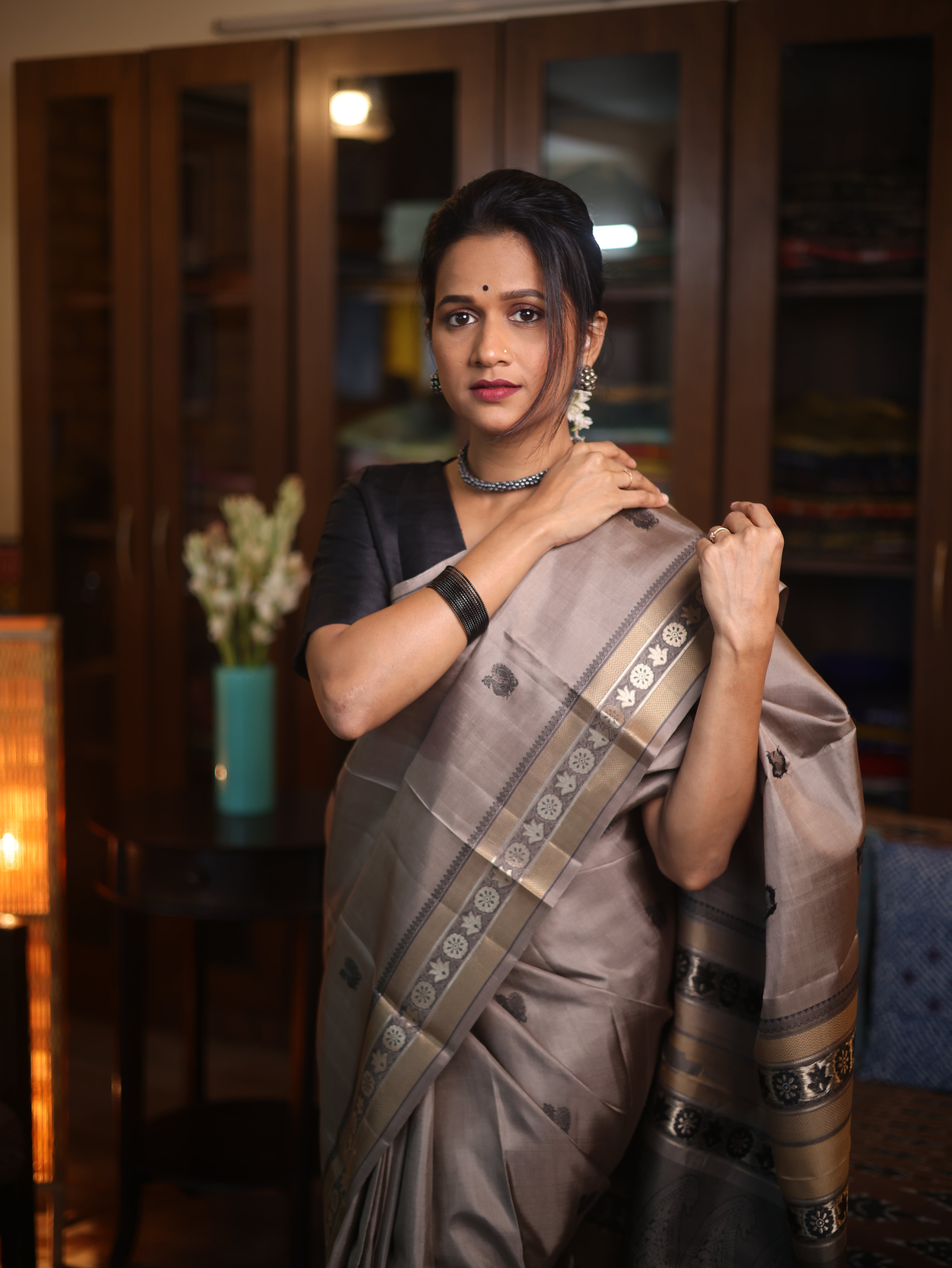 Grey Kanjeevaram Silk Saree - SRGKSS594