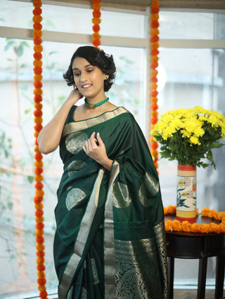 Dark Green Soft Silk Saree - SRDGSSS276