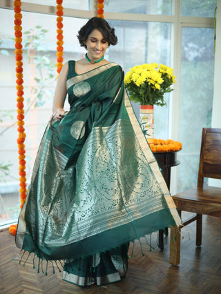 Dark Green Soft Silk Saree - SRDGSSS276