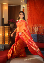 Two Tone Orange Silk Paithani Saree - SRTTOSPS60-PI