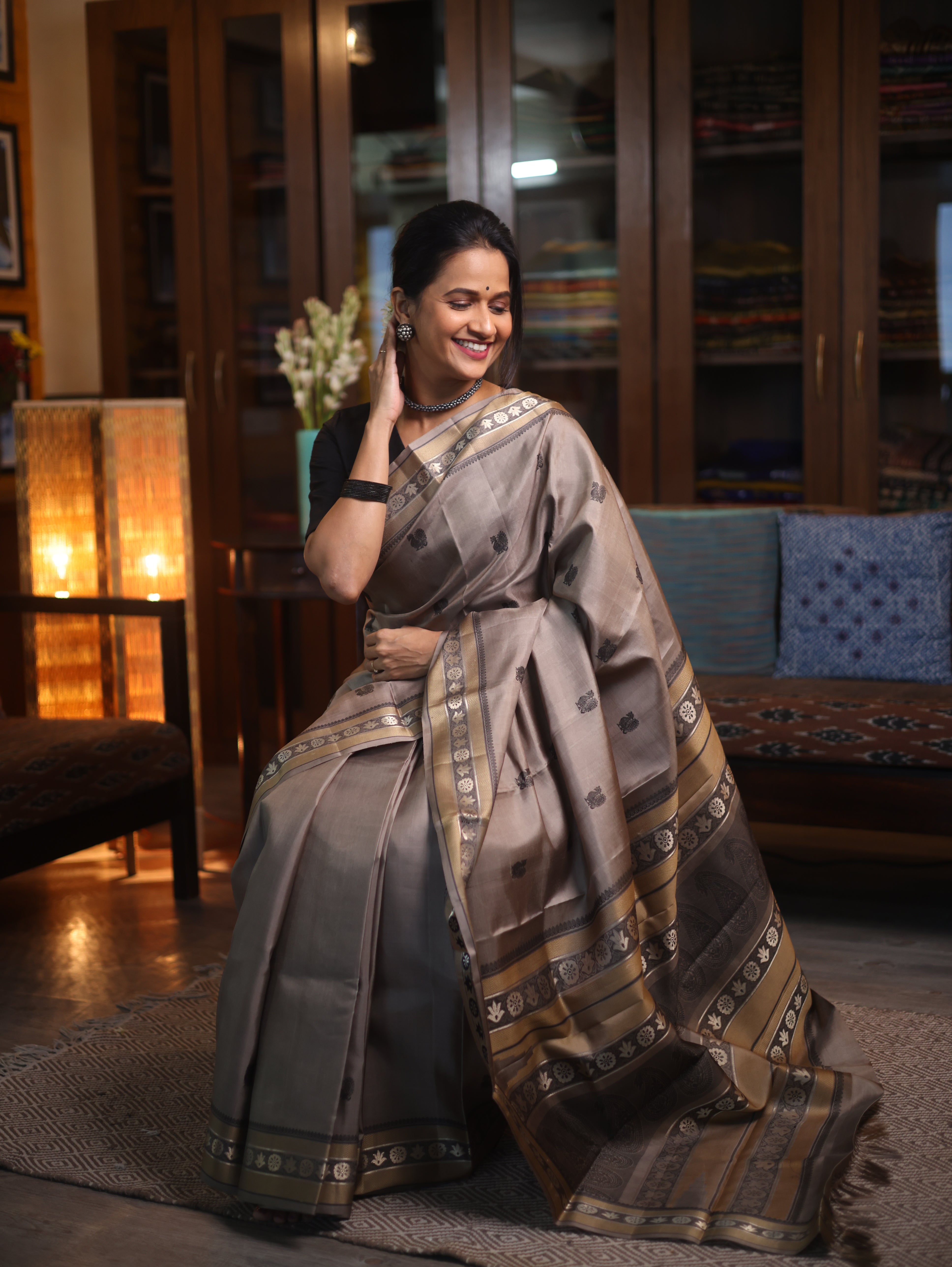Grey Kanjeevaram Silk Saree - SRGKSS594