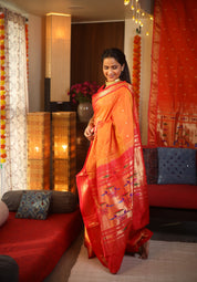 Two Tone Orange Silk Paithani Saree - SRTTOSPS60-PI