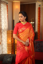 Two Tone Orange Silk Paithani Saree - SRTTOSPS60-PI