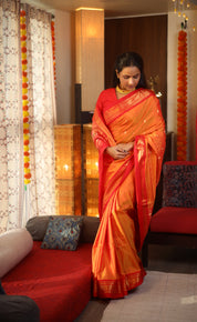 Two Tone Orange Silk Paithani Saree - SRTTOSPS60-PI