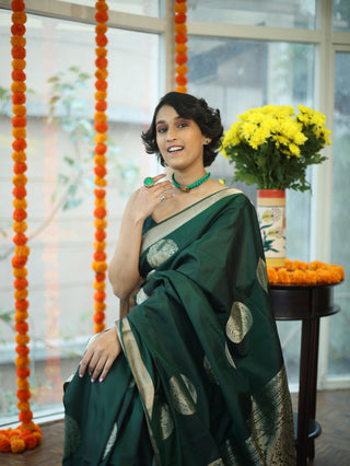 Dark Green Soft Silk Saree - SRDGSSS276