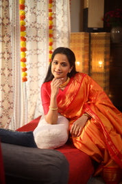 Two Tone Orange Silk Paithani Saree - SRTTOSPS60-PI