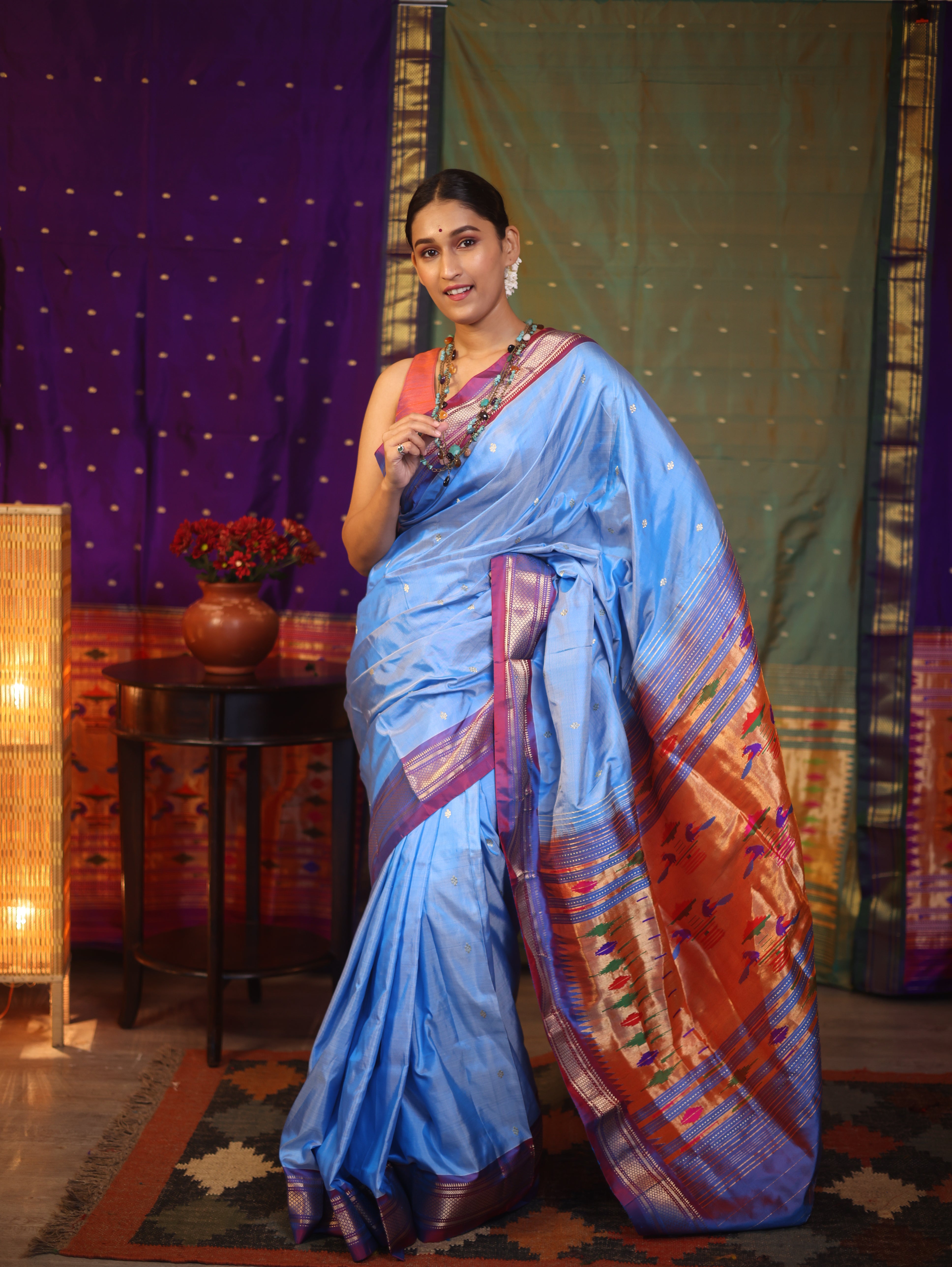 Sky Blue Silk Paithani Saree - SRSBSPS577