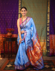 Sky Blue Silk Paithani Saree - SRSBSPS577