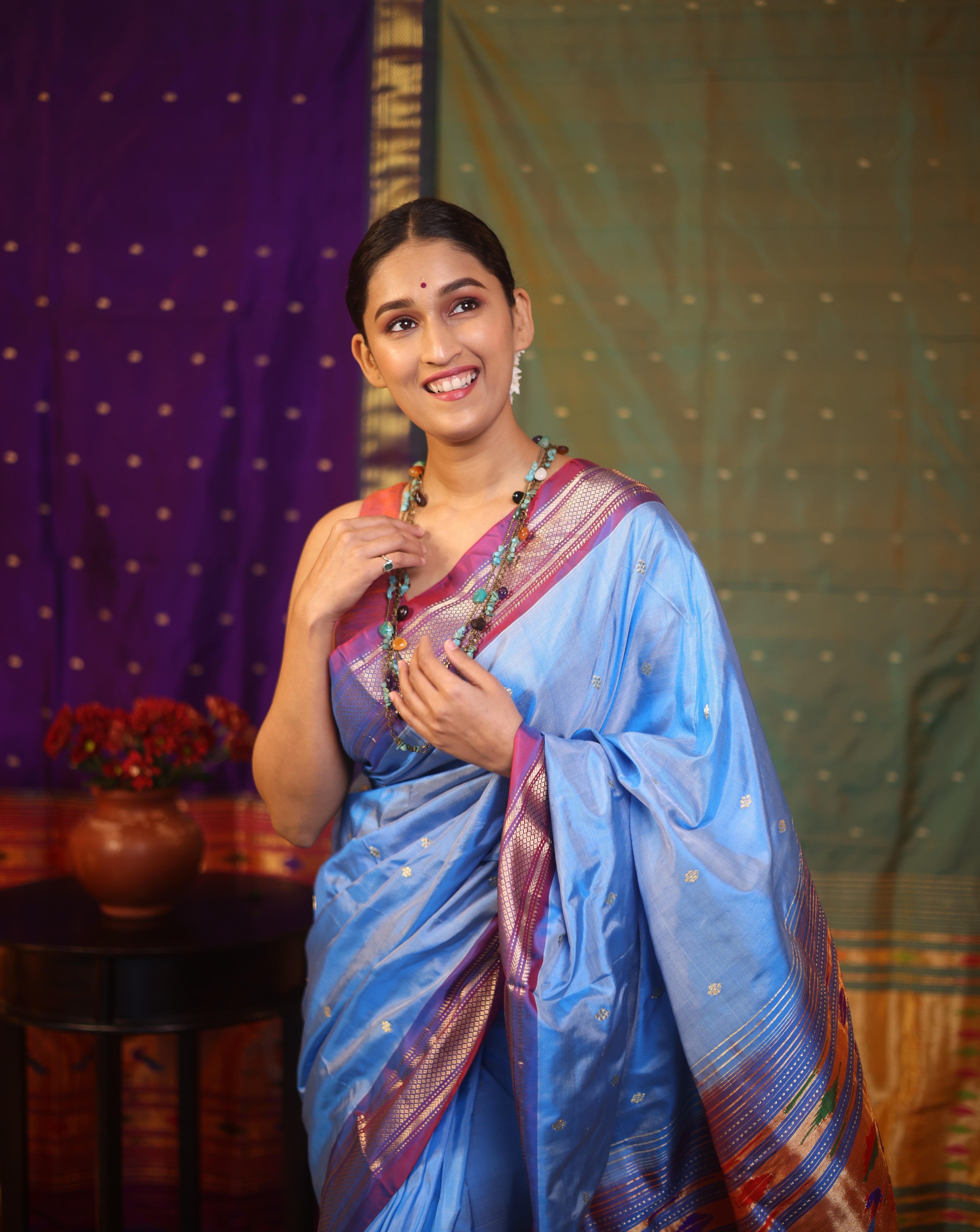 Sky Blue Silk Paithani Saree - SRSBSPS577