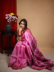 Neon Pink Jamdani Tussar Silk Saree - SRNPJTSS0029