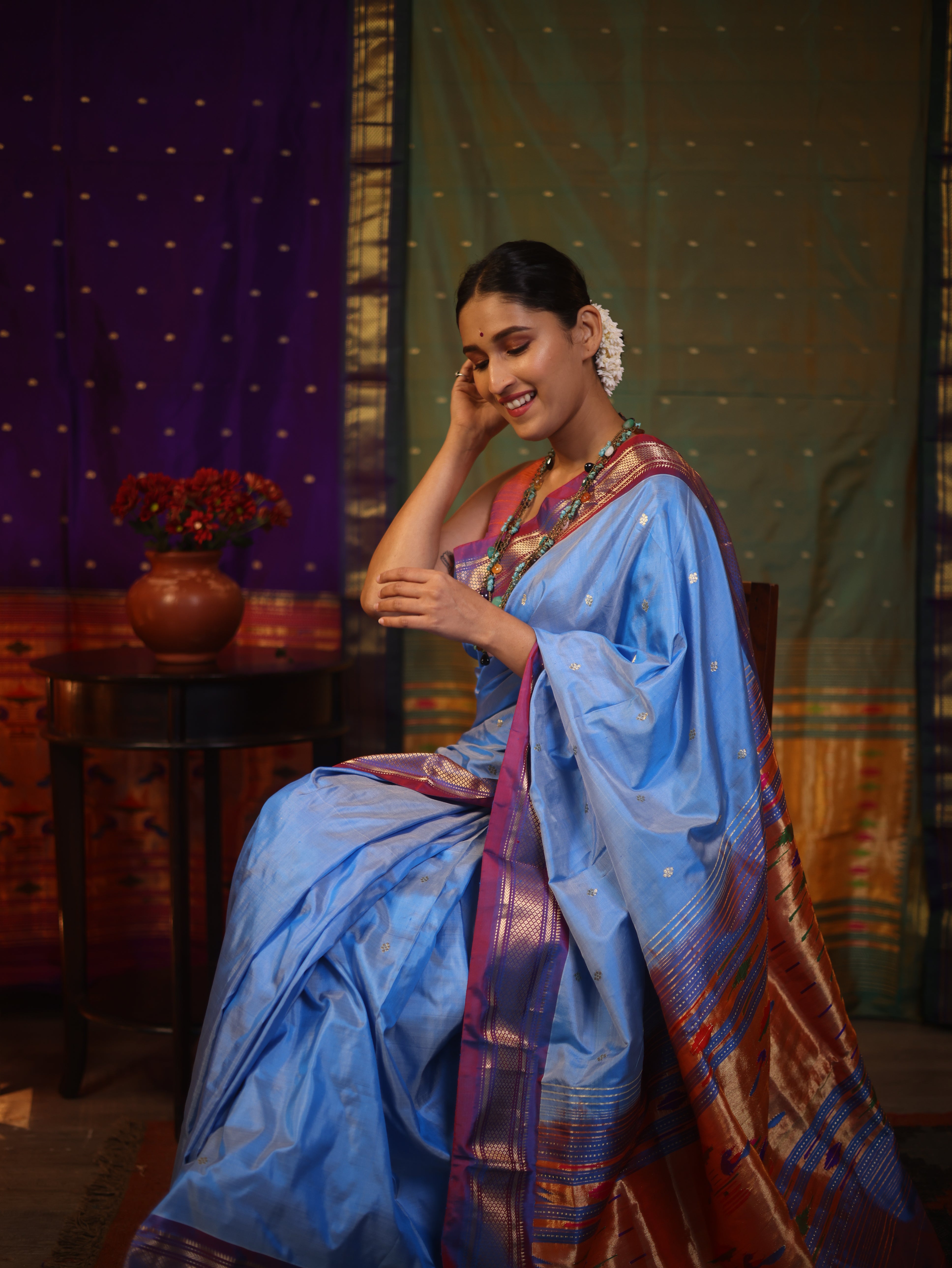 Sky Blue Silk Paithani Saree - SRSBSPS577