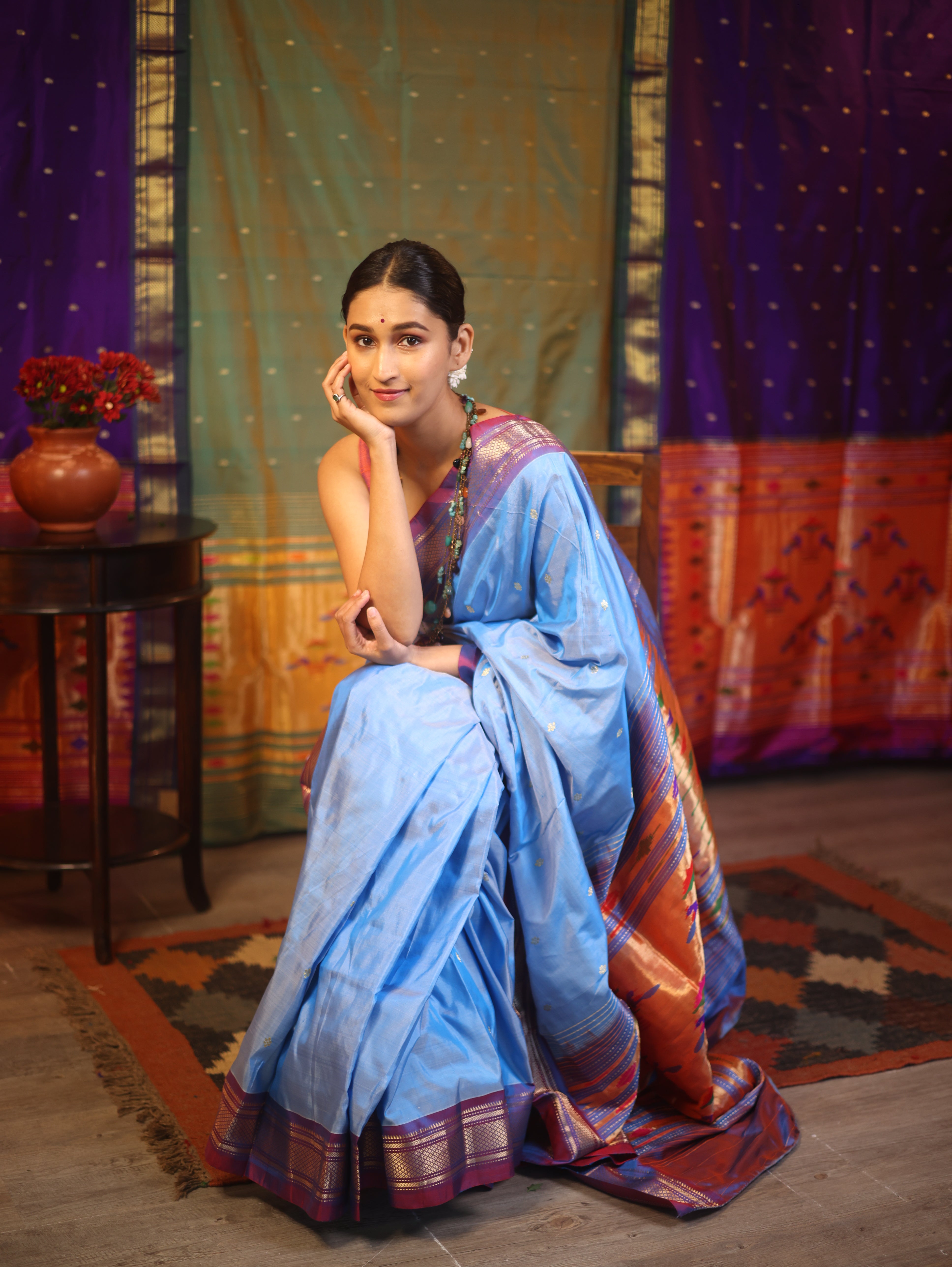 Sky Blue Silk Paithani Saree - SRSBSPS577