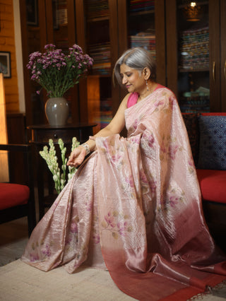 Pink Hand-Painted Tussar Silk Saree - SRPHPTSS879