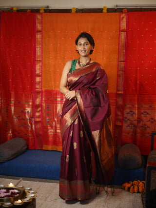 Wine Raw Silk Saree - SRWSS424