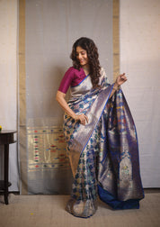 Peacock Blue Banarasi Silk Saree - Saavari - SSPBBSS71