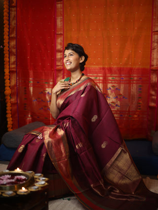 Wine Raw Silk Saree - SRWSS424