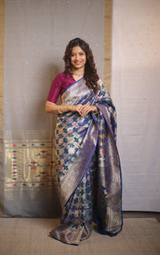 Peacock Blue Banarasi Silk Saree - Saavari - SSPBBSS71