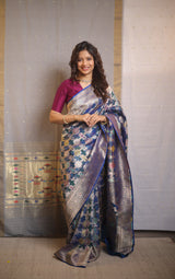Peacock Blue Banarasi Silk Saree - Saavari - SSPBBSS71
