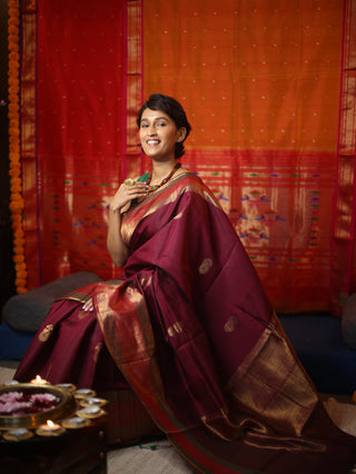 Wine Raw Silk Saree - SRWSS424