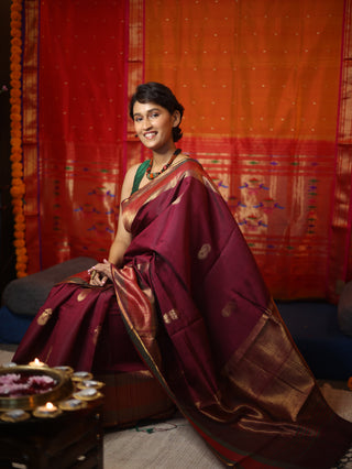 Wine Raw Silk Saree - SRWSS424