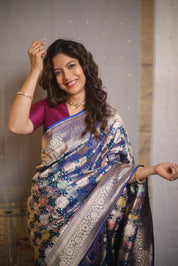 Peacock Blue Banarasi Silk Saree - Saavari - SSPBBSS71