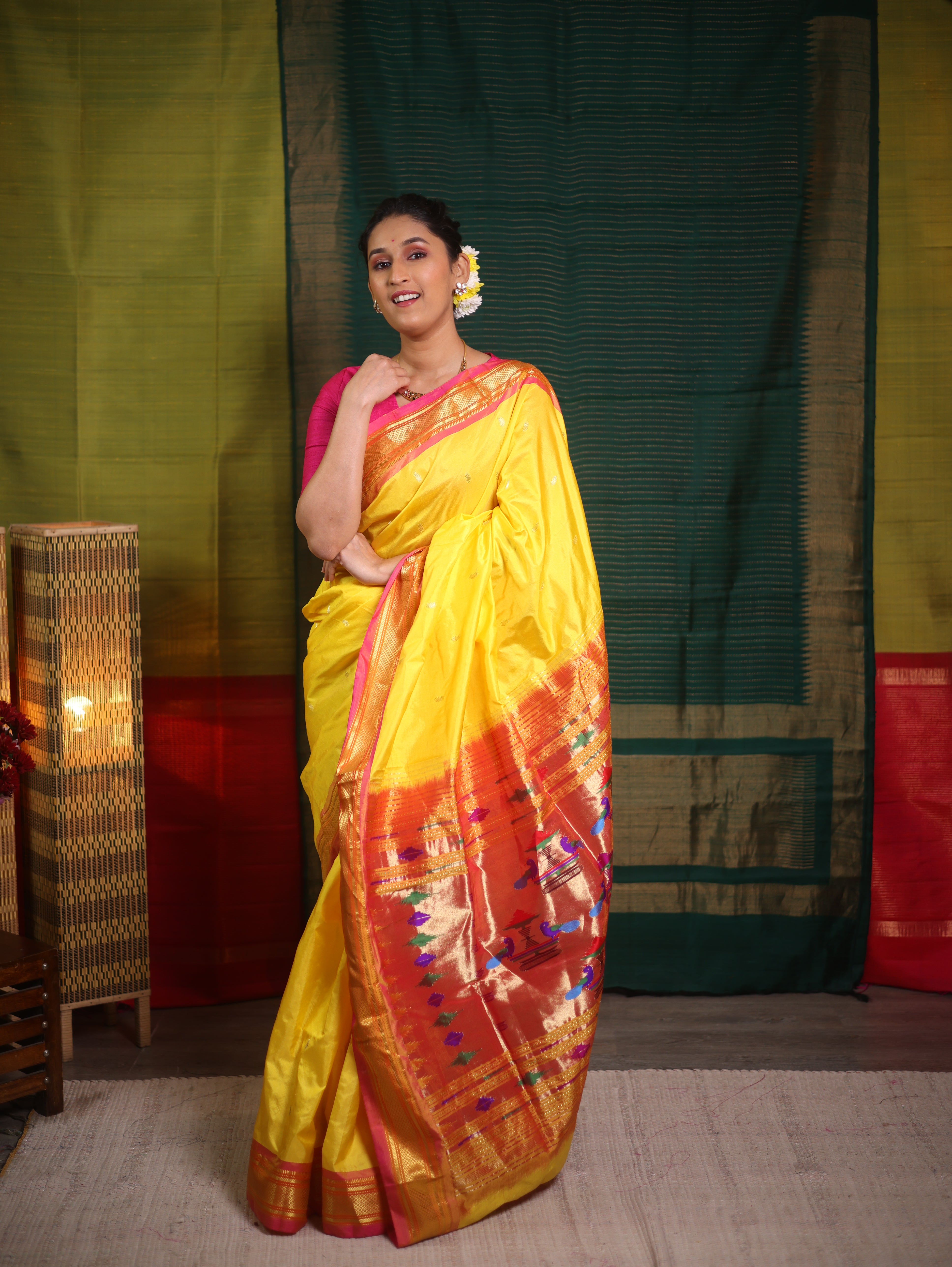 Yellow Silk Paithani Saree - SRYSPS722