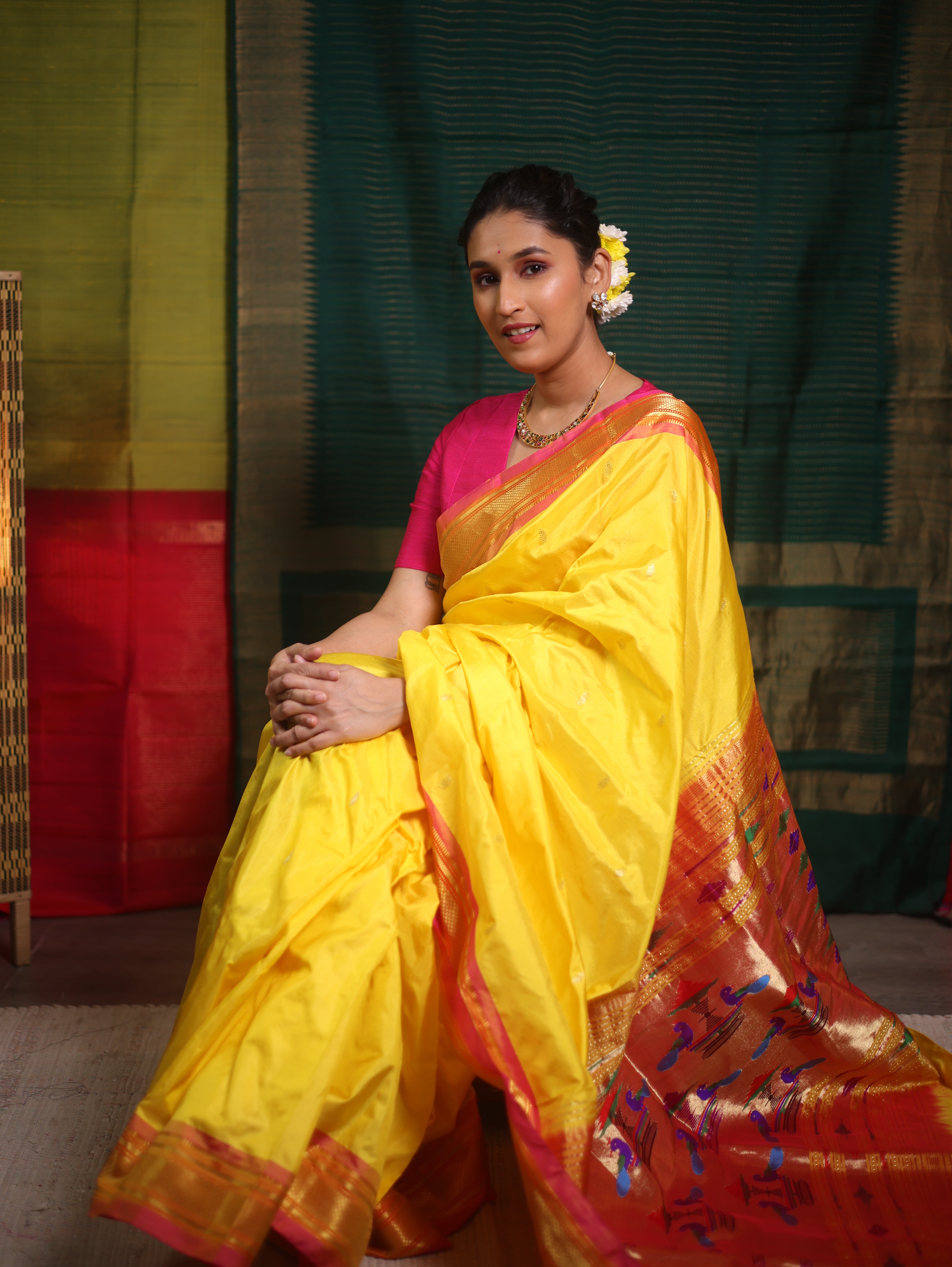 Yellow Silk Paithani Saree - SRYSPS722