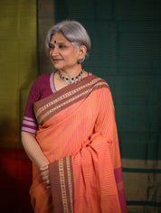 Peach Stripe Cotton Ilkal Saree - SRPSCIS662