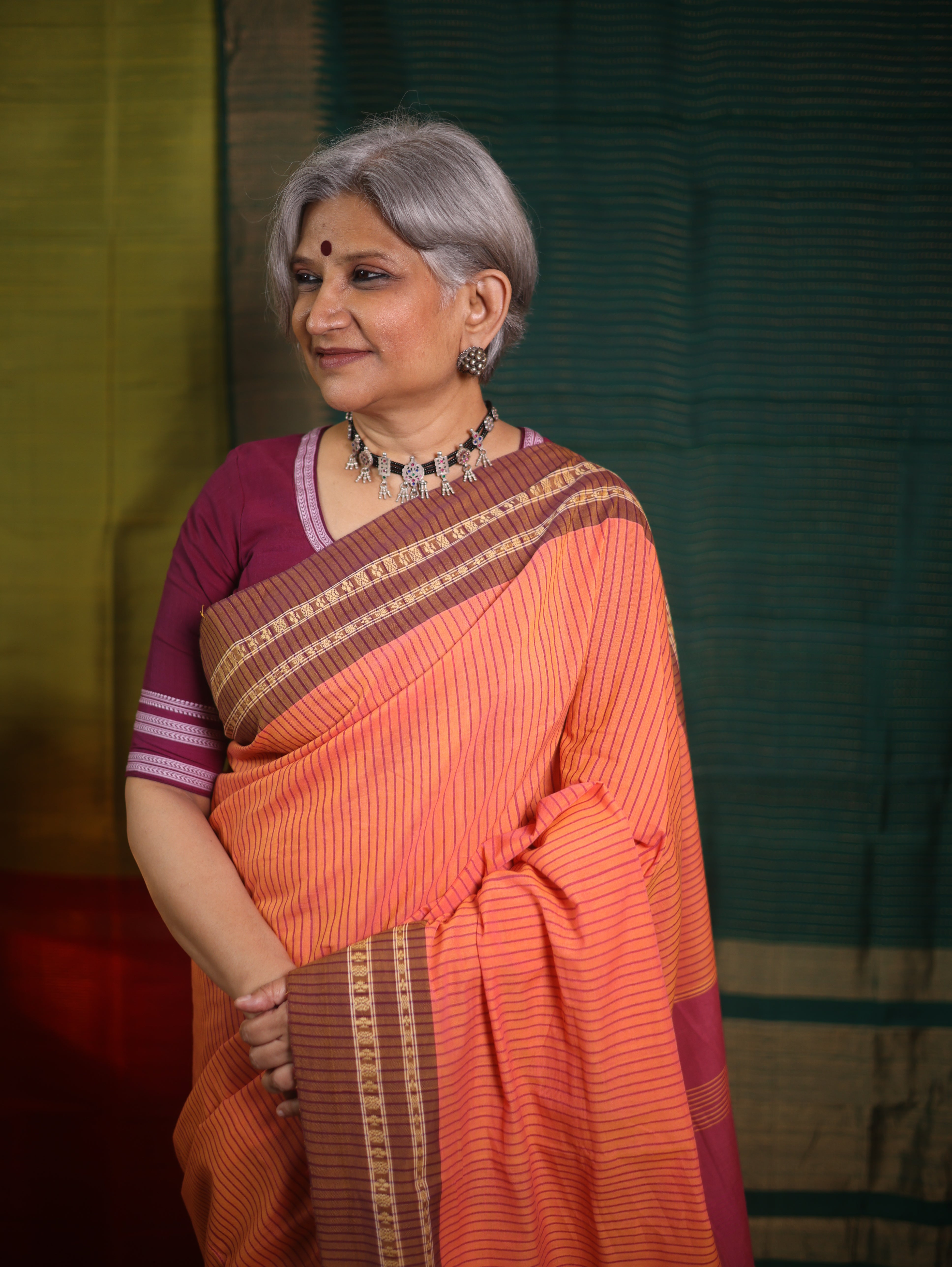 Peach Stripe Cotton Ilkal Saree - SRPSCIS662