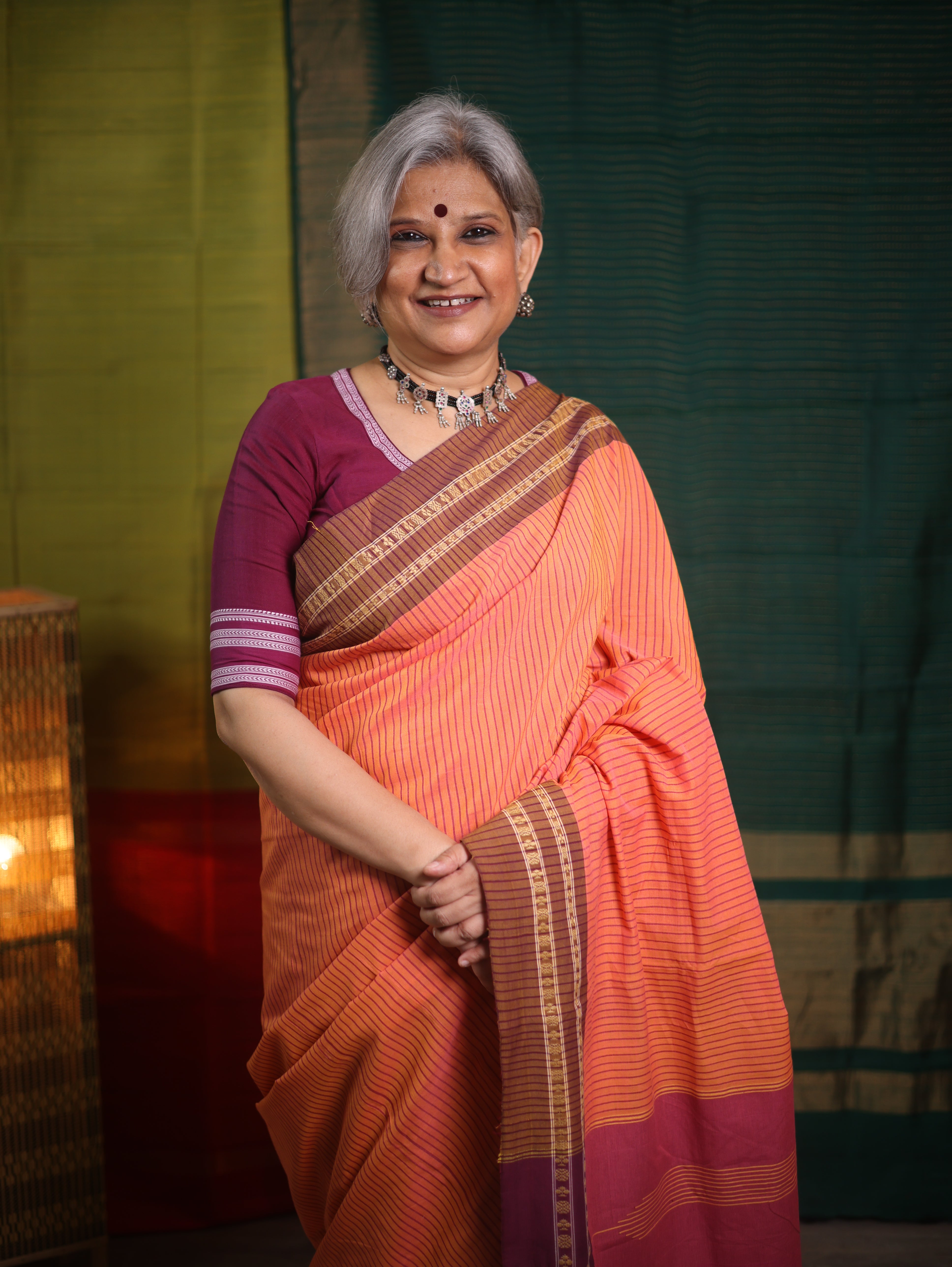 Peach Stripe Cotton Ilkal Saree - SRPSCIS662