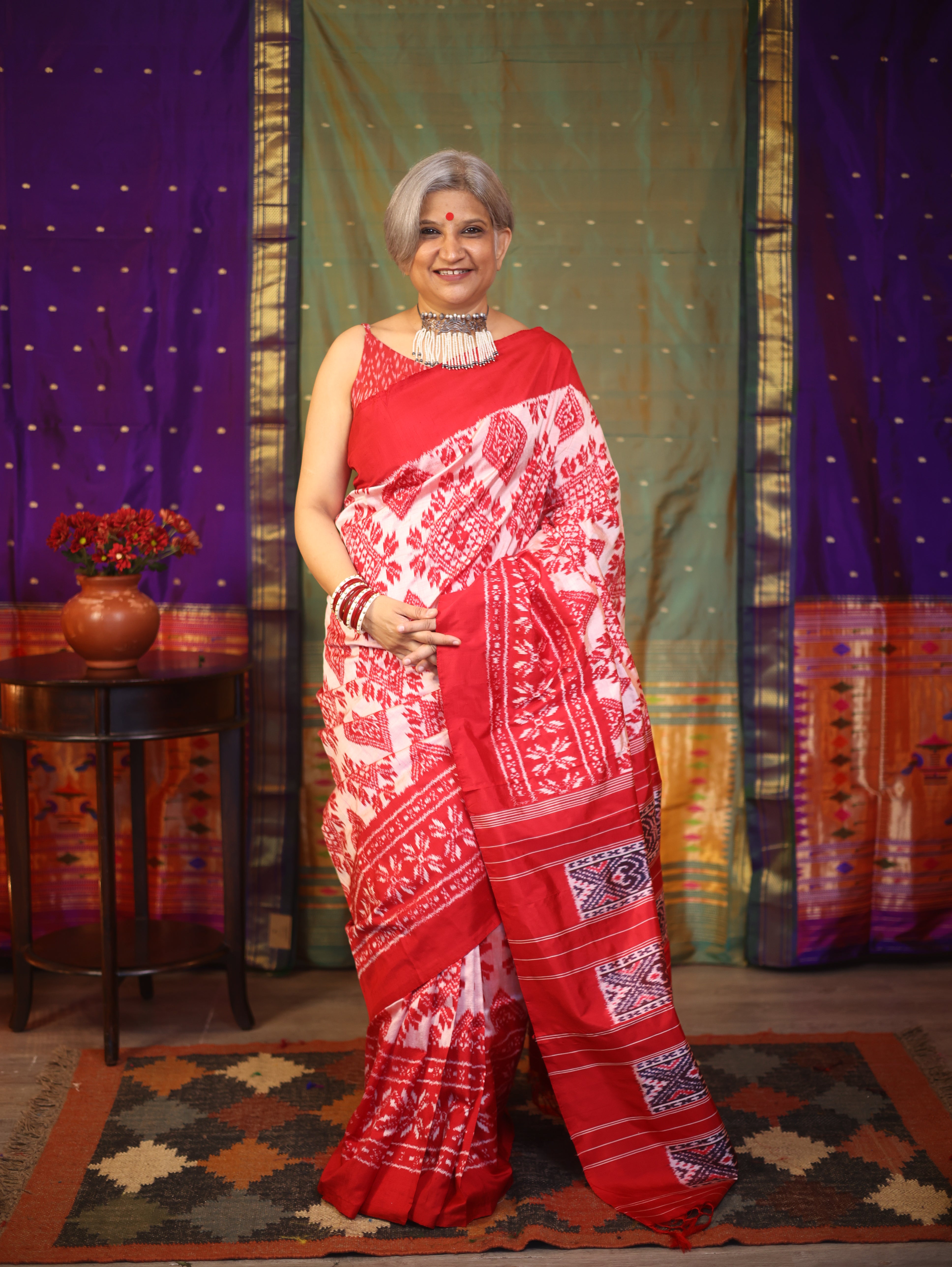 Red Pochampalli Silk Ikat Saree-SRRPSIS107