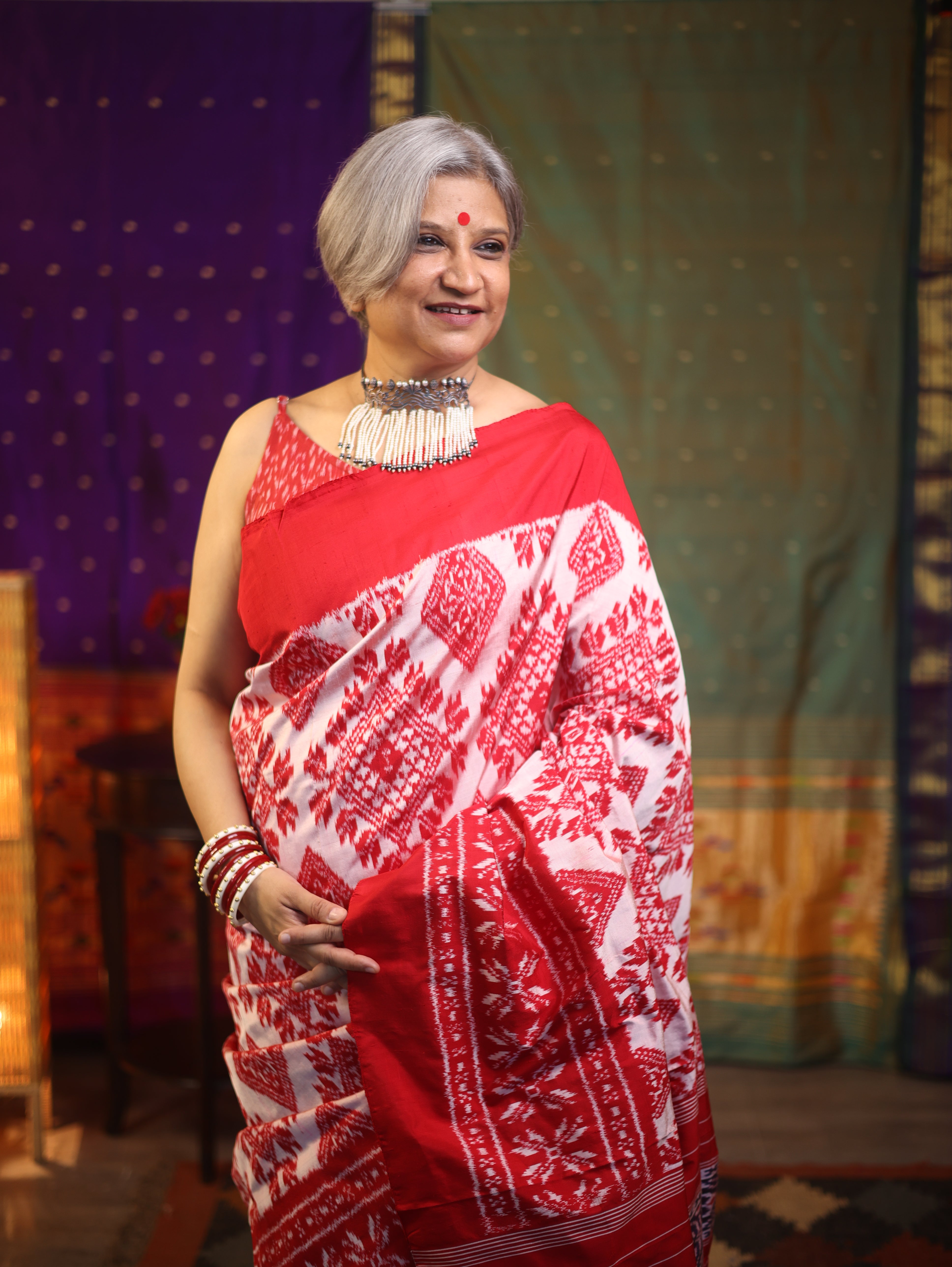 Red Pochampalli Silk Ikat Saree-SRRPSIS107