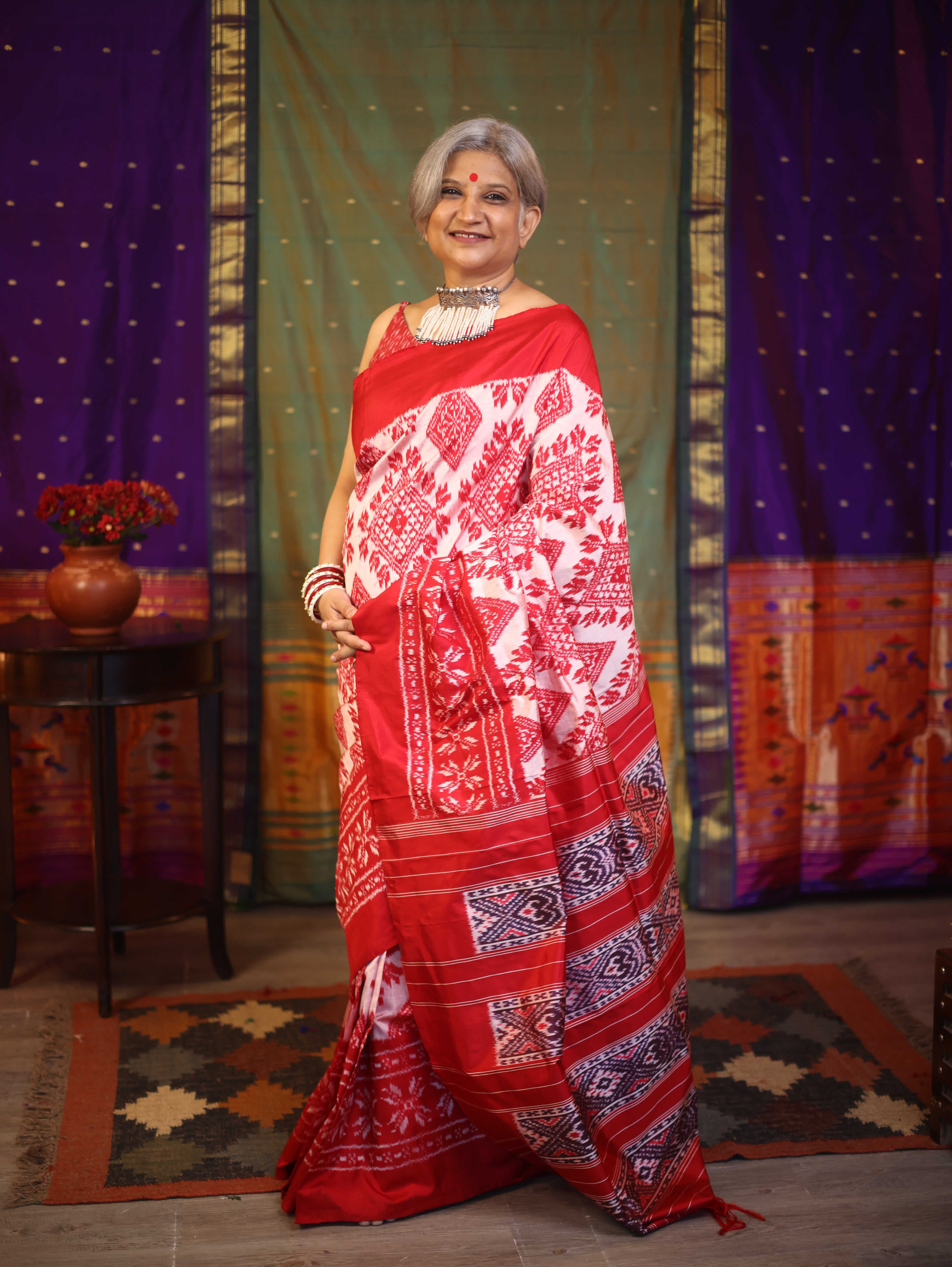 Red Pochampalli Silk Ikat Saree-SRRPSIS107