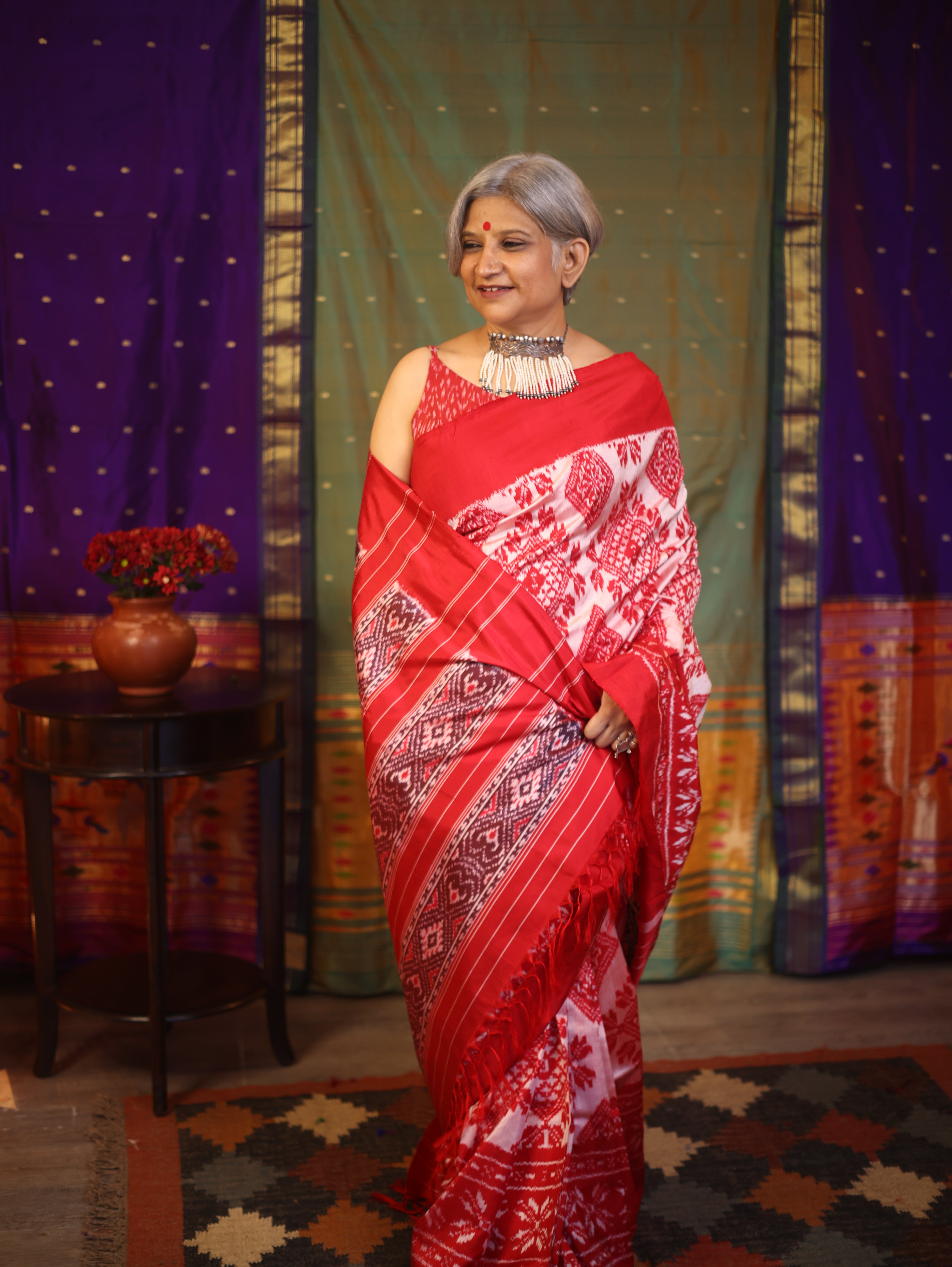 Red Pochampalli Silk Ikat Saree-SRRPSIS107