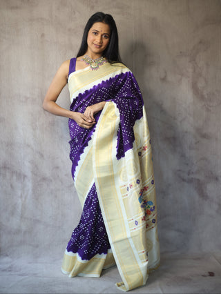 Purple Silk Paithani Saree With Bandhani - SRPSPS518